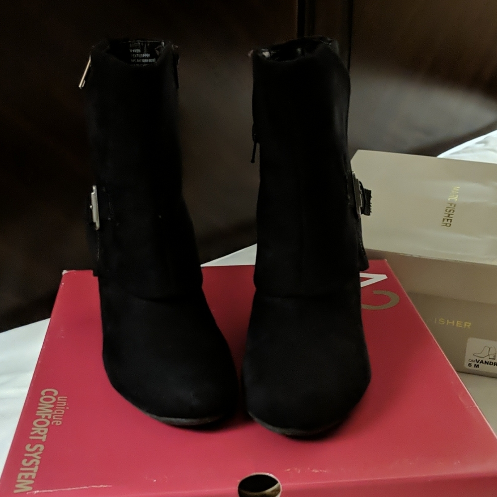 Union Bay Black Suede Wedge Boots. Minimal wear.